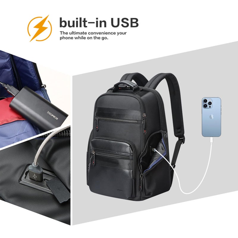 Bopai حقيبة ظهر سفر BOPai سعة 30 لتر للرجال حقيبة لابتوب للأعمال 15.6 بوصة مع شحن USB حقيبة ظهر مقاومة للماء باللون الأسود - Image 3